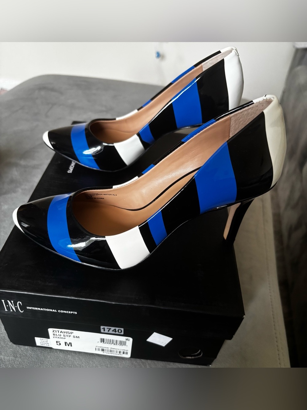 INC Women's Colorblock Patent Leather Pumps - Blue/Black/White
